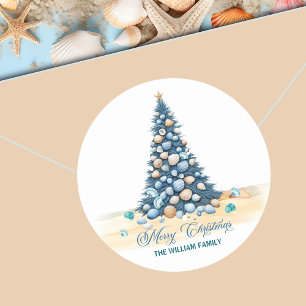Christmas Tree Beach Merry Christmas Classic Round Sticker