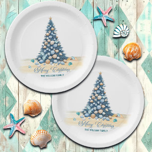 Christmas Tree Beach Merry Christmas Paper Plate