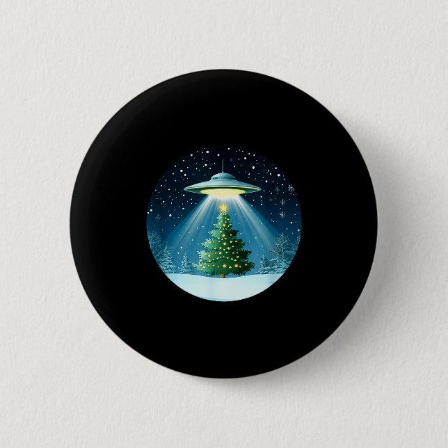 Christmas Tree Beamed By Ufo For Interstellar Holi 2 Inch Round Button (Front)