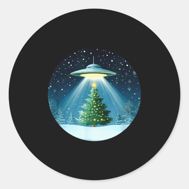 Christmas Tree Beamed By Ufo For Interstellar Holi Classic Round Sticker (Front)
