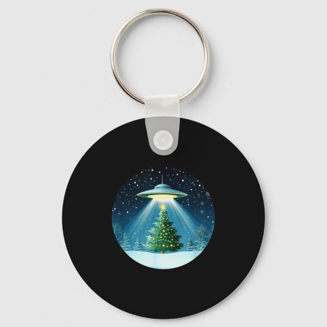 Christmas Tree Beamed By Ufo For Interstellar Holi Keychain (Front)