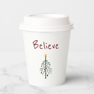 Christmas Tree Believe Cute Paper Cups