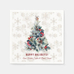 Christmas Tree Berries Holiday Wishes Monogram Napkin