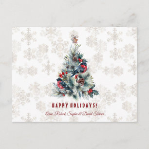 Christmas Tree Berries Holiday Wishes Monogram Postcard