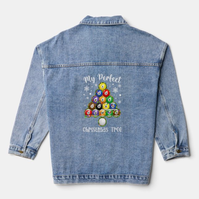 Christmas Tree Billiards Ugly Xmas Sweater Denim Jacket (Back)