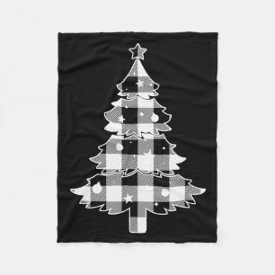 Christmas Tree Black & White Buffalo Plaid Mer Fleece Blanket