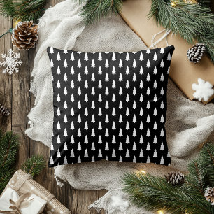 Christmas Tree Black and white pattern Throw Pillow