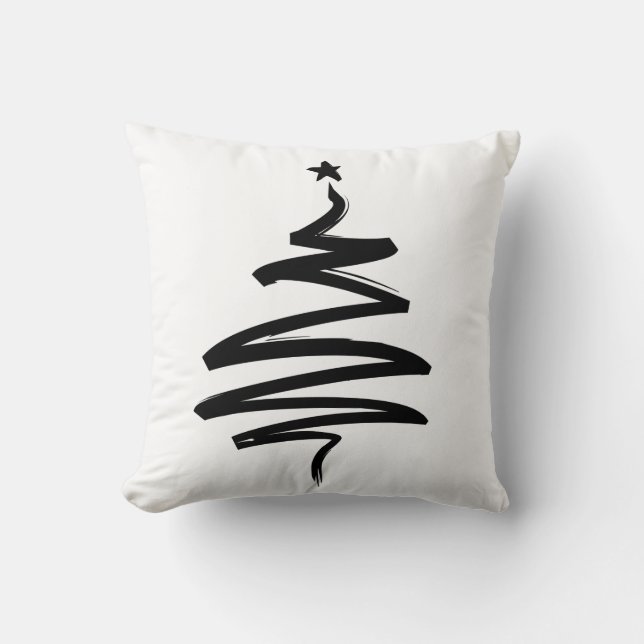 Christmas Tree Black and White Throw Pillow (Front)