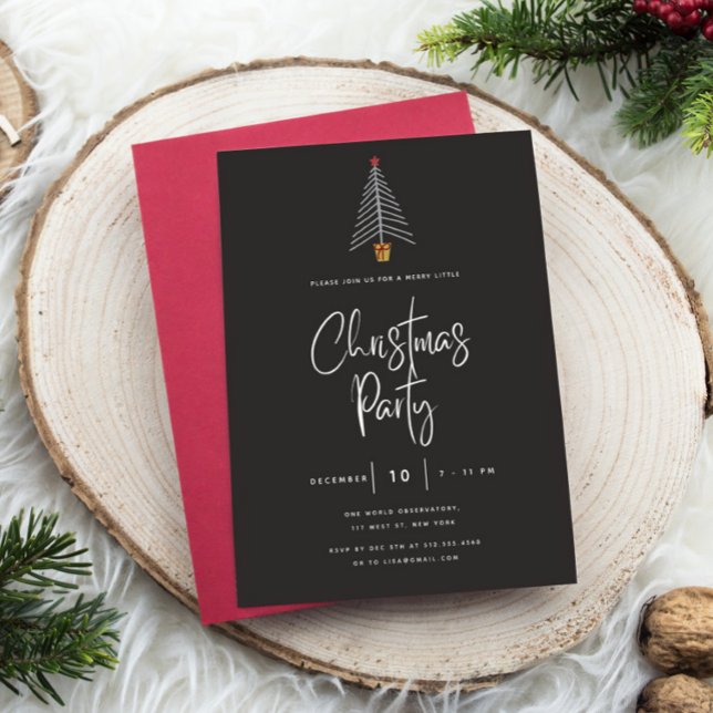 Christmas Tree Black Christmas Party Invitation (Creator Uploaded)