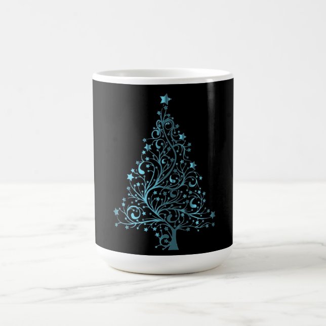 Christmas Tree Black Metallic Blue Elegant Shiny Coffee Mug (Center)