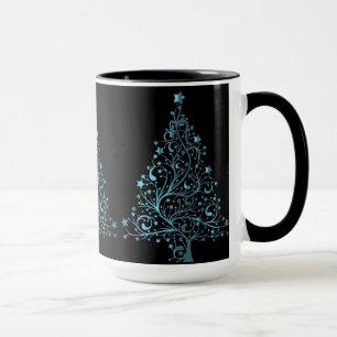 Christmas Tree Black Metallic Blue Elegant Shiny Mug