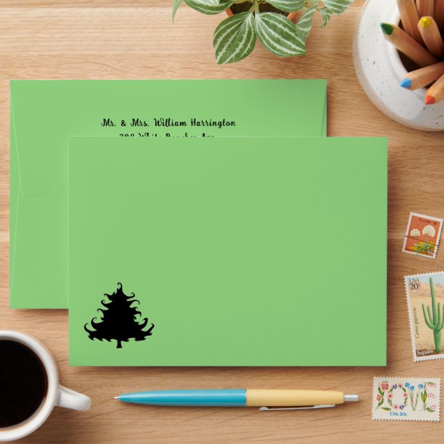 Christmas Tree Black Plaid Colored Envelopes (Desk)