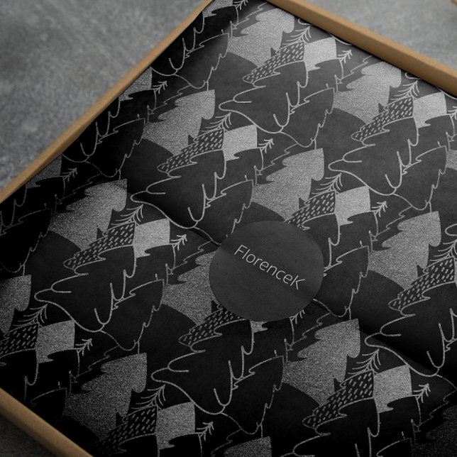 Christmas Tree Black Silver Grey Fancy Glitter Wrapping Paper (Christmas Tree Black Silver Gray Fancy Glitter Wrapping Paper)