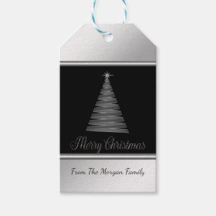 Christmas Tree,Black, Silver  - Personalized Gift Tags