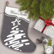 Christmas Tree Black Striped Modern Holiday