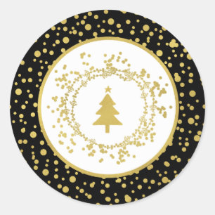 Christmas Tree Black & White Holiday Classic Round Sticker