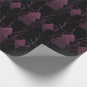 Christmas Tree Black Wood Fancy Glitter Burgundy Wrapping Paper