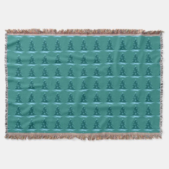 Christmas Tree Blanket Blue Holiday Throw Blankets (Front)