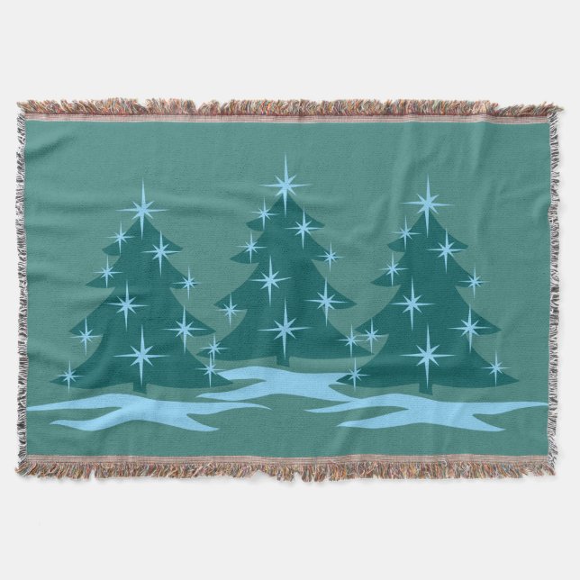 Christmas Tree Blanket Blue Holiday Throw Blankets (Front)