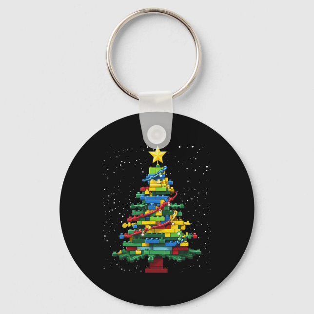 Christmas Tree Block Brick Building Xmas Master Bu Keychain (Front)