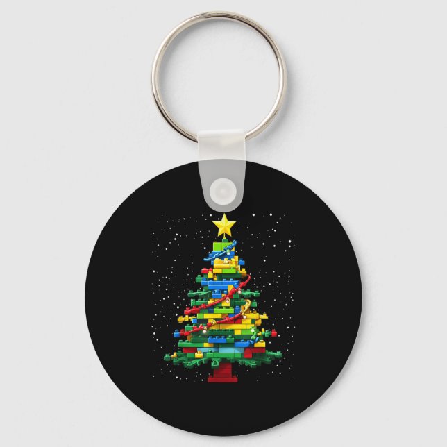 Christmas Tree Block Brick Building Xmas Master Bu Keychain (Front)