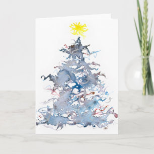 Christmas Tree, Blue, Greeting Card