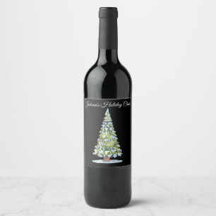 Christmas Tree Blue Lights Custom Christmas Wine Label