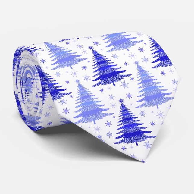 Christmas Tree Blue Periwinkle Pattern Design Tie (Rolled)