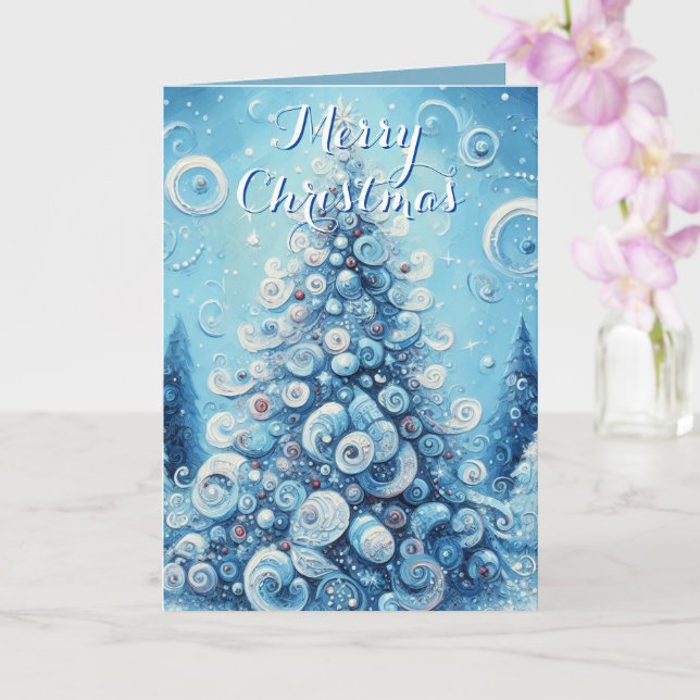 Christmas Tree Blue Personalized Christmas Card (Orchid)