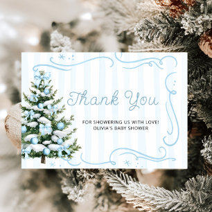 Christmas Tree Blue Winter Baby Shower Thank You Card