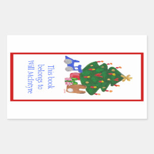 Christmas tree bookplate sticker