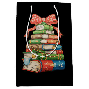 Christmas Tree Books Bow Reading Librarian Teacher Medium Gift Bag