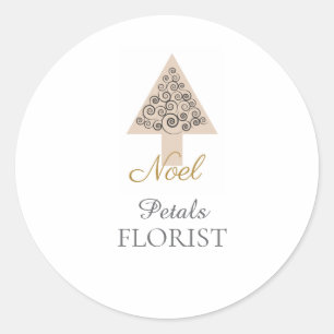 Christmas Tree Boutique Florist Branding, Noel     Classic Round Sticker