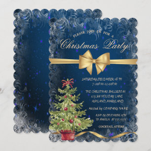 Christmas Tree,Bow,Blue Corporate Party Invitation