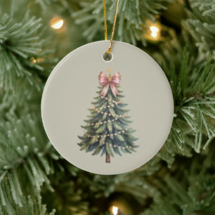 Christmas Tree Bow Coquette Xmas Ceramic Ornament