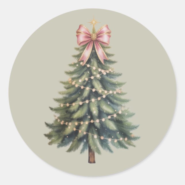 Christmas Tree Bow Coquette Xmas Classic Round Sticker (Front)