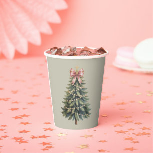 Christmas Tree Bow Coquette Xmas Paper Cups