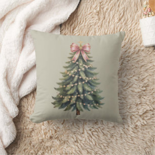 Christmas Tree Bow Coquette Xmas Throw Pillow