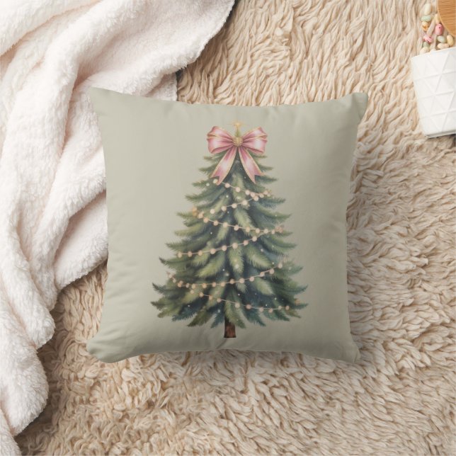 Christmas Tree Bow Coquette Xmas Throw Pillow (Blanket)
