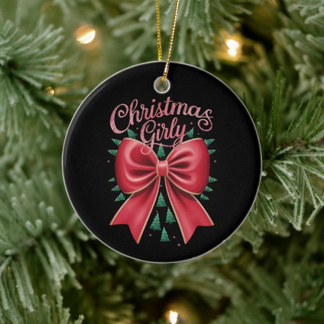 Christmas Tree Bow Girly Aesthetic Holiday Xmas  Ceramic Ornament (Tree)