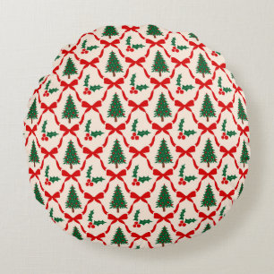 Christmas Tree & Bow Pattern Round Pillow