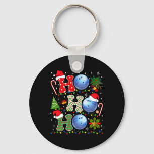 Christmas Tree Bowling Ho Ho Ho Santa Lights Xmas Keychain