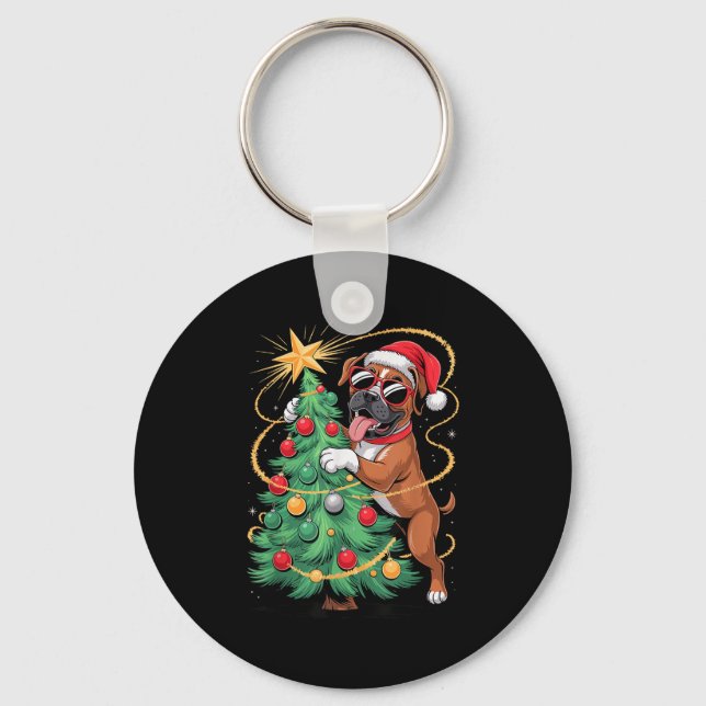 Christmas Tree Boxer Dog Sungles  Keychain (Front)
