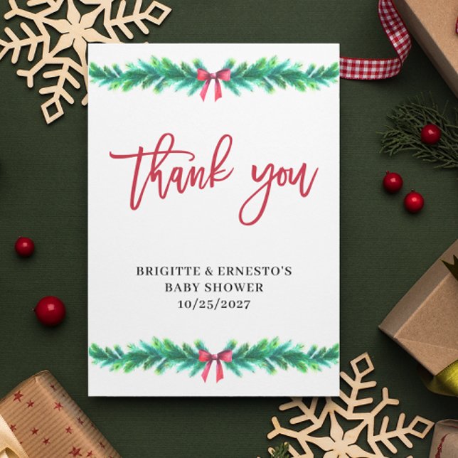 Christmas Tree Branch Baby Shower Flat  Thank You Card (Creator Uploaded)