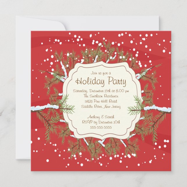 Christmas Tree Branch Snowflakes Holiday Party Invitation (Front)