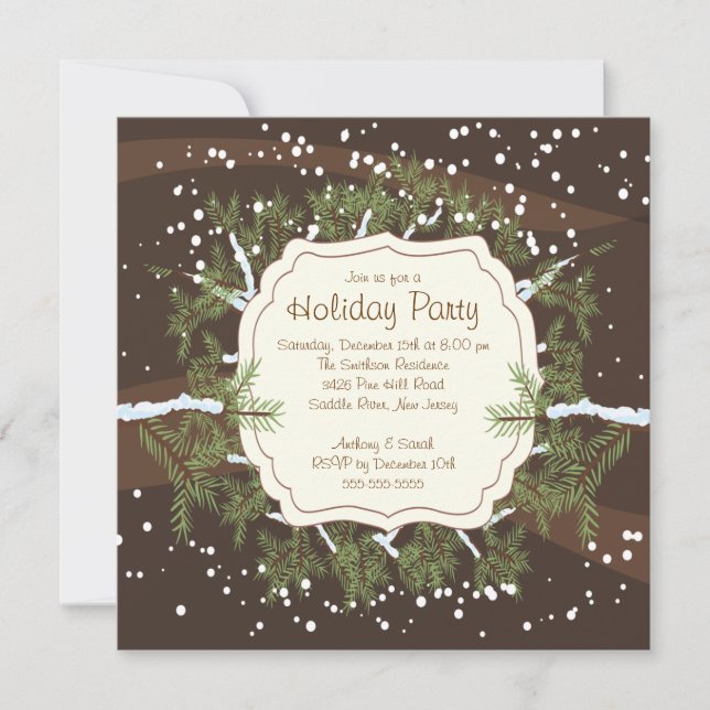 Christmas Tree Branch Snowflakes Holiday Party Invitation (Front)