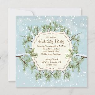 Christmas Tree Branch Snowflakes Holiday Party Invitation