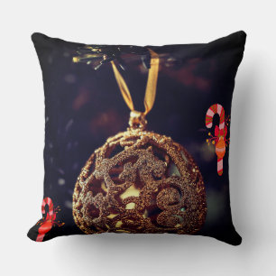 Christmas tree branch with golden marble decoratio throw pillow