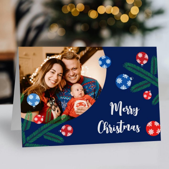 Christmas tree branch with snowflake decorations card (Chrismas tree with decorations custom greeting card with your photo)