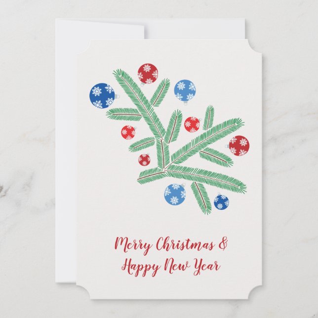 Christmas tree branch with snowflake decorations holiday card (Front)